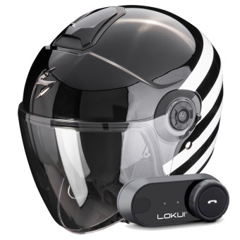 Open Face Scorpion Exo City II Bee Black White + Kit Bluetooth Lokui K30