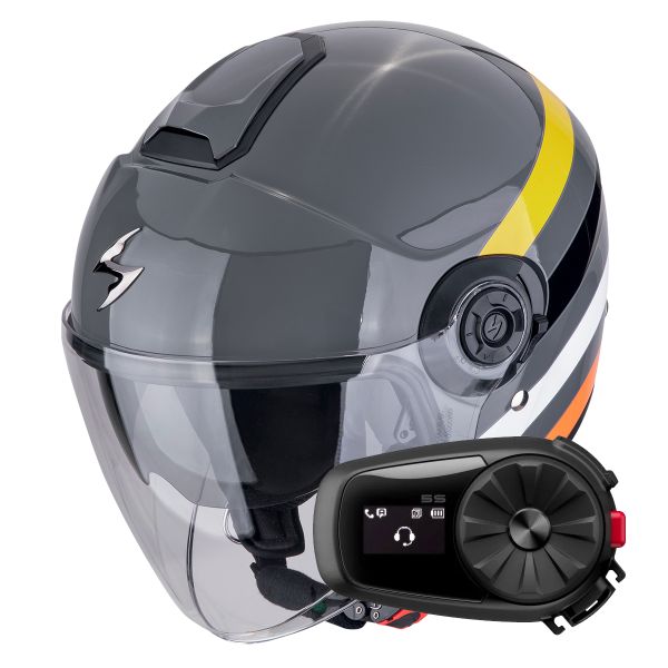 Open Face Scorpion Exo City II Bee Grey Yellow Black + Kit Bluetooth 5S