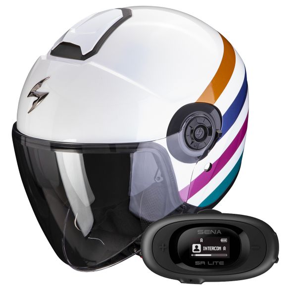 Open Face Scorpion Exo City II Bee White Green Gold + Kit bluetooth 5R Lite