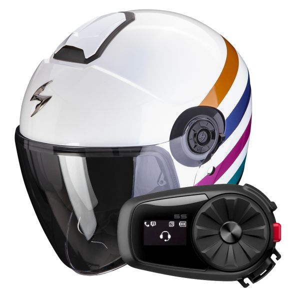 Open Face Scorpion Exo City II Bee White Green Gold + Kit Bluetooth 5S