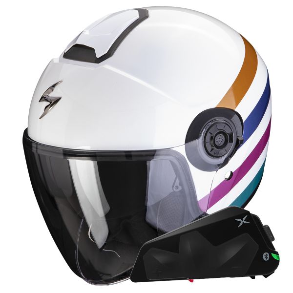 Open Face Scorpion Exo City II Bee White Green Gold + Exo-Com Link-1C Bluetooth Kit