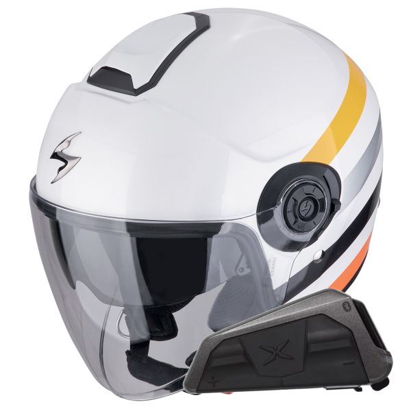 Open Face Scorpion Exo City II Bee White Yellow + Exo-Com Link-1 Bluetooth kit