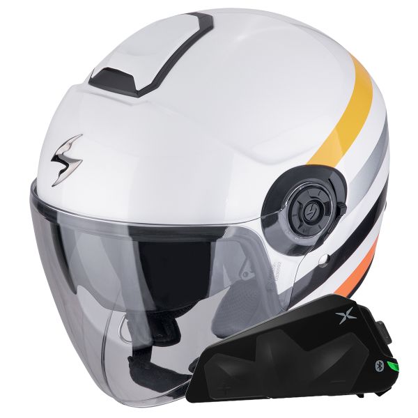 Open Face Scorpion Exo City II Bee White Yellow + Exo-Com Link-1C Bluetooth Kit