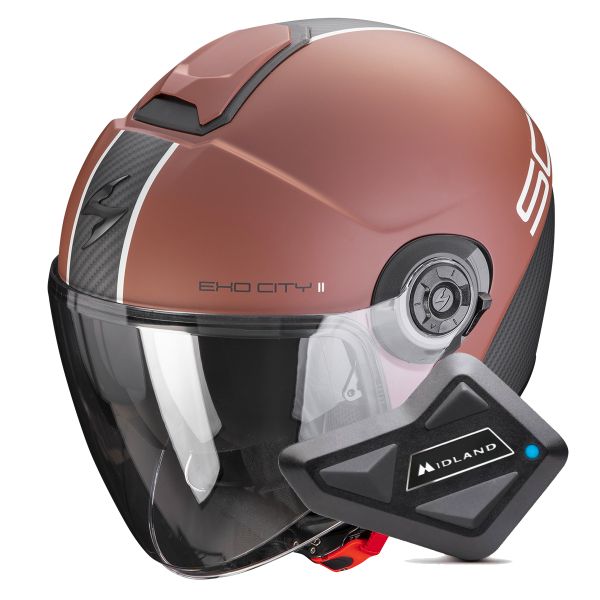 Open Face Scorpion Exo City II Carbo Matt Brown Black + Kit Bluetooth BT Mini