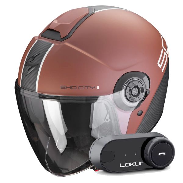 Open Face Scorpion Exo City II Carbo Matt Brown Black + Kit Bluetooth Lokui K30