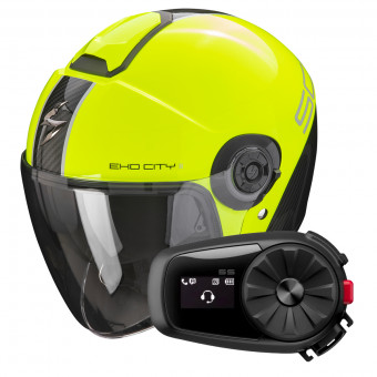 Open Face Scorpion Exo City II Carbo Neon Yellow Black + Kit Bluetooth 5S