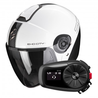 Open Face Scorpion Exo City II Carbo White Black + Kit Bluetooth 5S