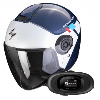 Open Face Scorpion Exo City II Mall Blue White Red + Kit bluetooth 5R Lite