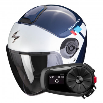 Open Face Scorpion Exo City II Mall Blue White Red + Kit Bluetooth 5S