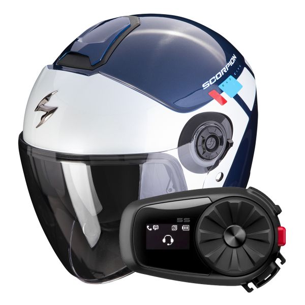 Open Face Scorpion Exo City II Mall Blue White Red + Kit Bluetooth 5S