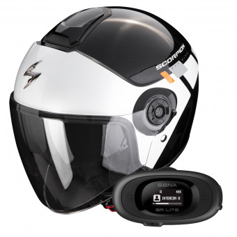Open Face Scorpion Exo City II Mall Metal Black White Silver + Kit bluetooth 5R Lite