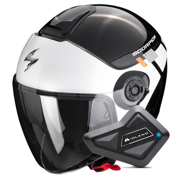 Open Face Scorpion Exo City II Mall Metal Black White Silver + Kit Bluetooth BT Mini