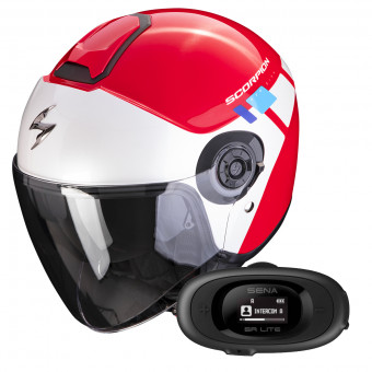 Open Face Scorpion Exo City II Mall Red White Blue + Kit bluetooth 5R Lite
