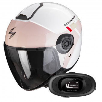 Open Face Scorpion Exo City II Mall White Pink Green + Kit bluetooth 5R Lite