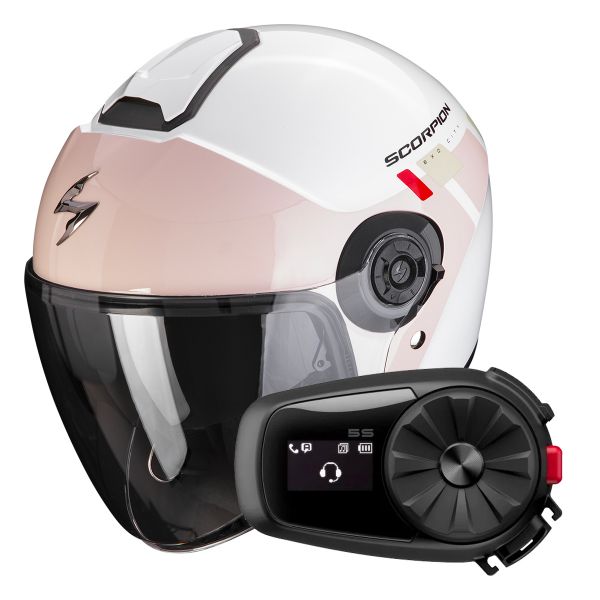 Open Face Scorpion Exo City II Mall White Pink Green + Kit Bluetooth 5S