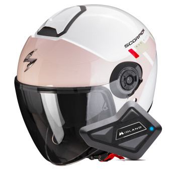 Open Face Scorpion Exo City II Mall White Pink Green + Kit Bluetooth BT Mini