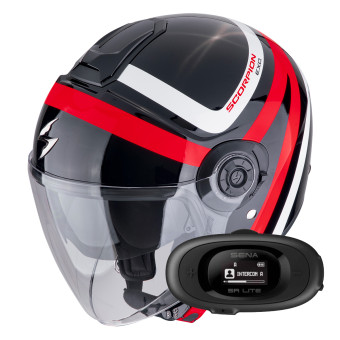 Open Face Scorpion Exo City II Riva Black Red + Kit bluetooth 5R Lite