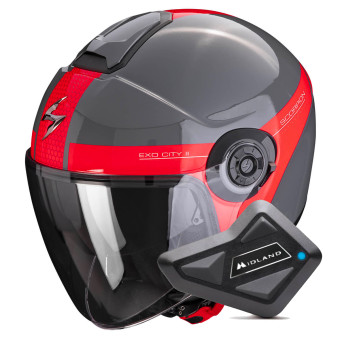 Open Face Scorpion Exo City II Short Grey Red + Kit Bluetooth BT Mini