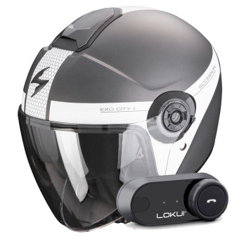 Open Face Scorpion Exo City II Short Matt Silver White + Kit Bluetooth Lokui K30