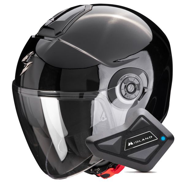 Open Face Scorpion Exo City II Solid Black + Kit Bluetooth BT Mini Open Face Scorpion Exo City II Solid Black + Kit Bluetooth BT Mini