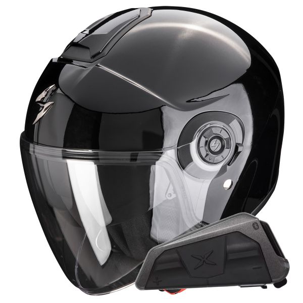 Open Face Scorpion Exo City II Solid Black + Exo-Com Link-1 Bluetooth Kit