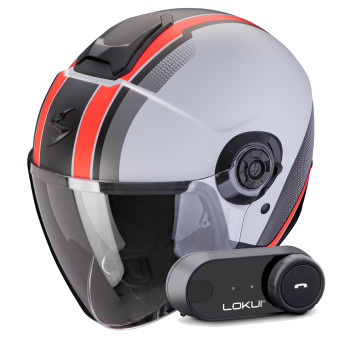 Open Face Scorpion Exo City II Vel Grey Red Matt + Kit Bluetooth Lokui K30