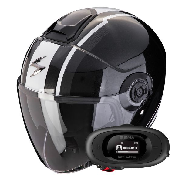 Open Face Scorpion Exo City II Vel Metal Black White + Kit bluetooth 5R Lite Solo