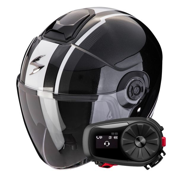 Open Face Scorpion Exo City II Vel Metal Black White + Kit Bluetooth 5S Solo