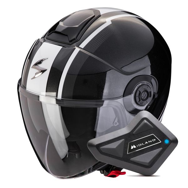 Open Face Scorpion Exo City II Vel Metal Black White + Kit Bluetooth BT Mini