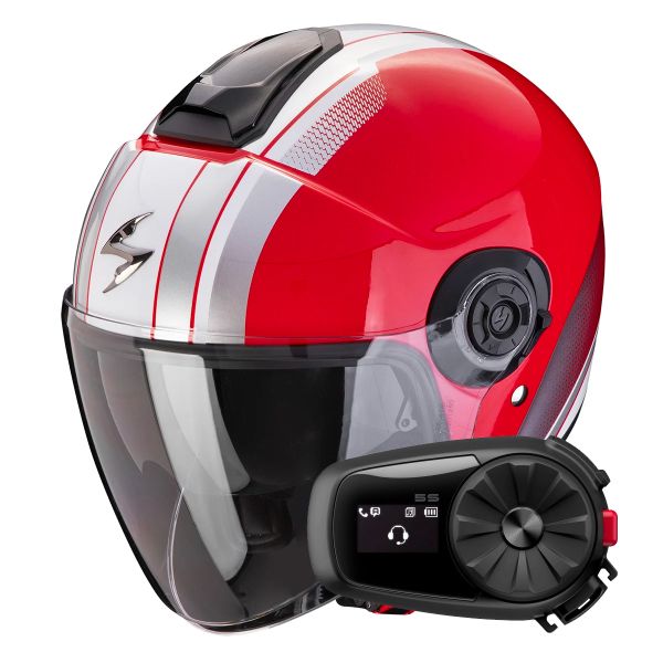 Open Face Scorpion Exo City II Vel Red White + Kit Bluetooth 5S Solo
