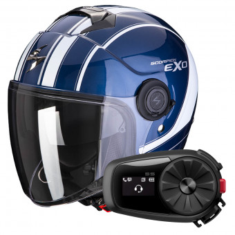 Open Face Scorpion Exo City Scoot Blue White + Kit Bluetooth Sena 5S Solo