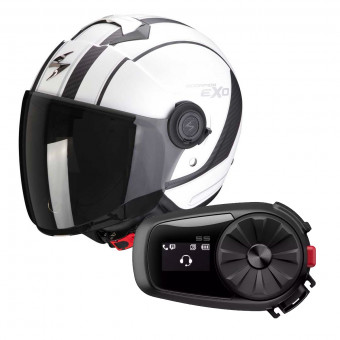 Open Face Scorpion Exo City Scoot Matt White Black + Kit Bluetooth Sena 5S Solo