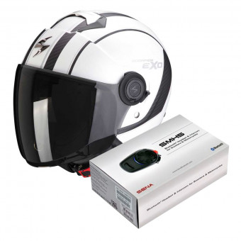 Open Face Scorpion Exo City Scoot Matt White Black + Kit Bluetooth Sena SMH5 Solo