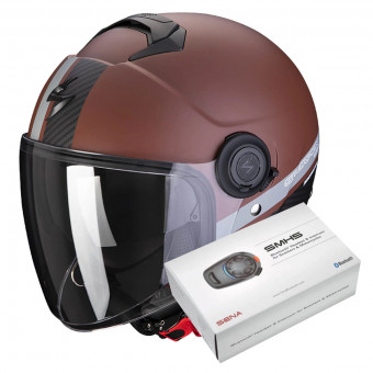 Open Face Scorpion Exo City Strada Brown Matt Black + Kit Bluetooth Sena SMH5 Solo