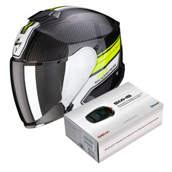Open Face Scorpion Exo S1 Cross-Ville Black Neon Yellow + Kit Bluetooth Sena SMH5