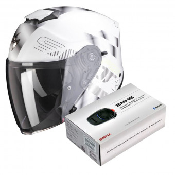 Open Face Scorpion Exo S1 Gravity Pearl White Silver + Kit Bluetooth Sena SMH5