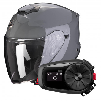 Open Face Scorpion Exo S1 Grey Cement + Kit Bluetooth Sena 5S Solo