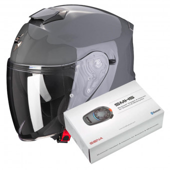 Open Face Scorpion Exo S1 Grey Cement + Kit Bluetooth SMH5 Solo