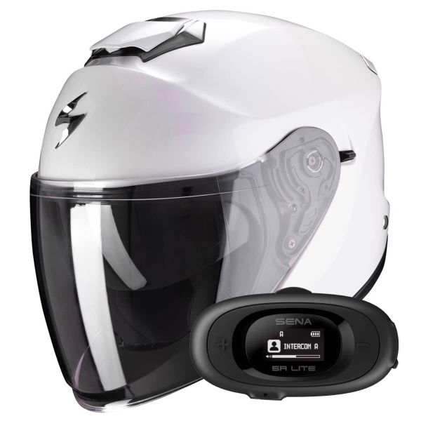 Open Face Scorpion Exo S1 White + Kit bluetooth 5R Lite