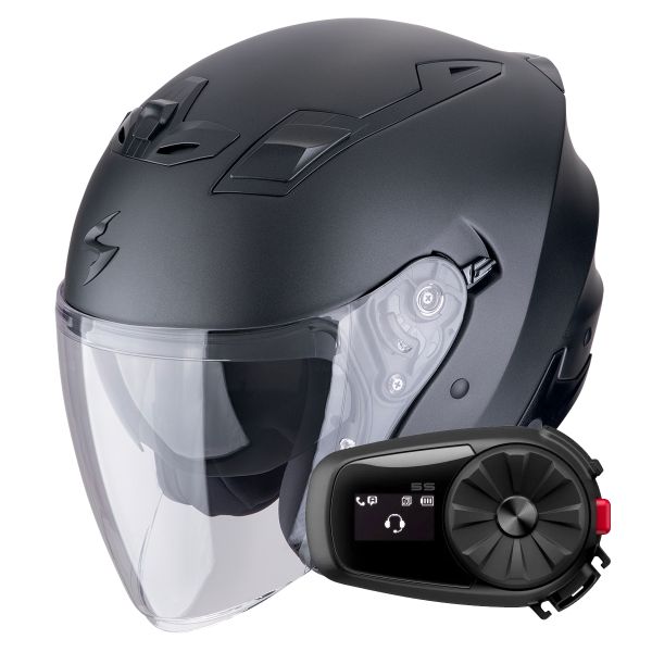 Open Face Scorpion Exo Z1 Black Pearl Matt + Kit Bluetooth 5S Solo Open Face Scorpion Exo Z1 Black Pearl Matt + Kit Bluetooth 5S Solo