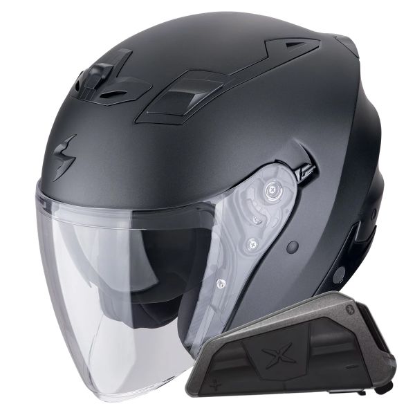 Open Face Scorpion Exo Z1 Black Pearl Matt + Exo-Com Link-1 Bluetooth Kit Open Face Scorpion Exo Z1 Black Pearl Matt + Exo-Com Link-1 Bluetooth Kit