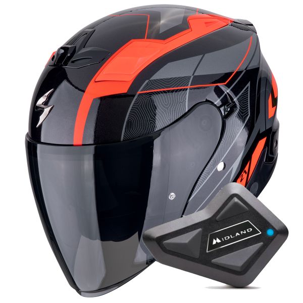 Open Face Scorpion Exo Z1 Vue Black Red + Kit Bluetooth BT Mini