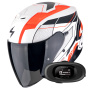 Casque Open Face Scorpion Exo Z1 Vue Matt White Red Black + Kit bluetooth 5R Lite Solo