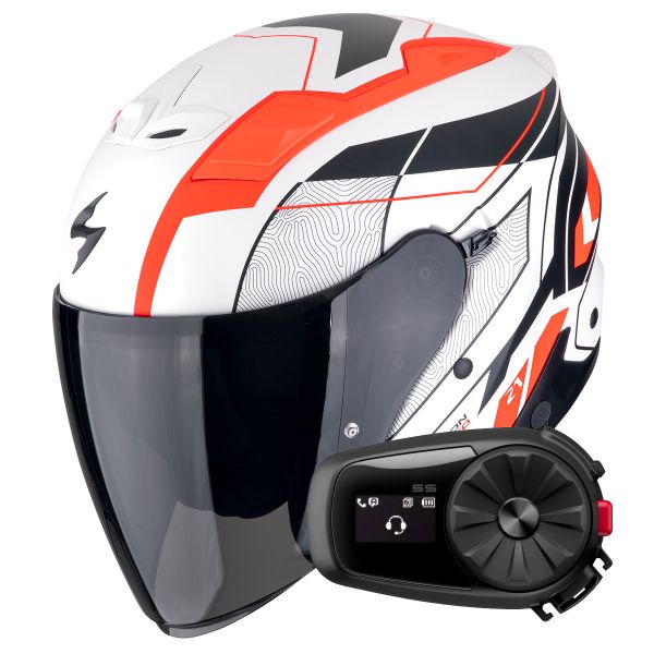 Open Face Scorpion Exo Z1 Vue Matt White Red Black + Kit Bluetooth 5S Solo Open Face Scorpion Exo Z1 Vue Matt White Red Black + Kit Bluetooth 5S Solo