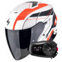 Casque Open Face Scorpion Exo Z1 Vue Matt White Red Black + Kit Bluetooth 5S Solo