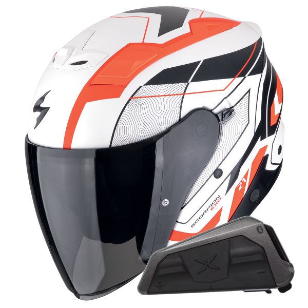 Open Face Scorpion Exo Z1 Vue Matt White Red Black + Kit bluetooth Exo-Com Link-1 Open Face Scorpion Exo Z1 Vue Matt White Red Black + Kit bluetooth Exo-Com Link-1