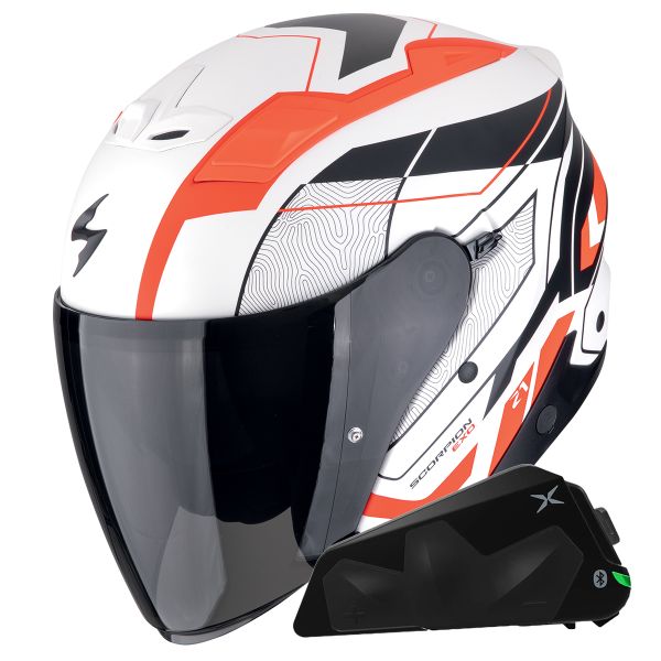 Open Face Scorpion Exo Z1 Vue Matt White Red Black + Exo-Com Link-1C Bluetooth Kit