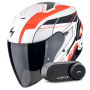 Casque Open Face Scorpion Exo Z1 Vue Matt White Red Black + Kit Bluetooth Lokui K30