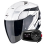 Casque Open Face Scorpion Exo Z1 Vue White Black Silver + Kit Bluetooth 5S Solo
