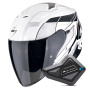Casque Open Face Scorpion Exo Z1 Vue White Black Silver + Kit Bluetooth BT Mini